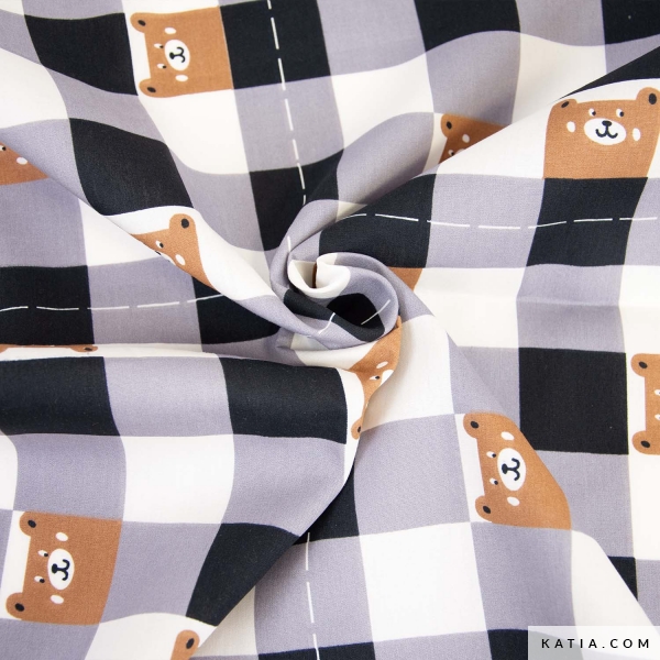 Country Vichy Bear Cotton Poplin Fabric Autumn Winter Katia