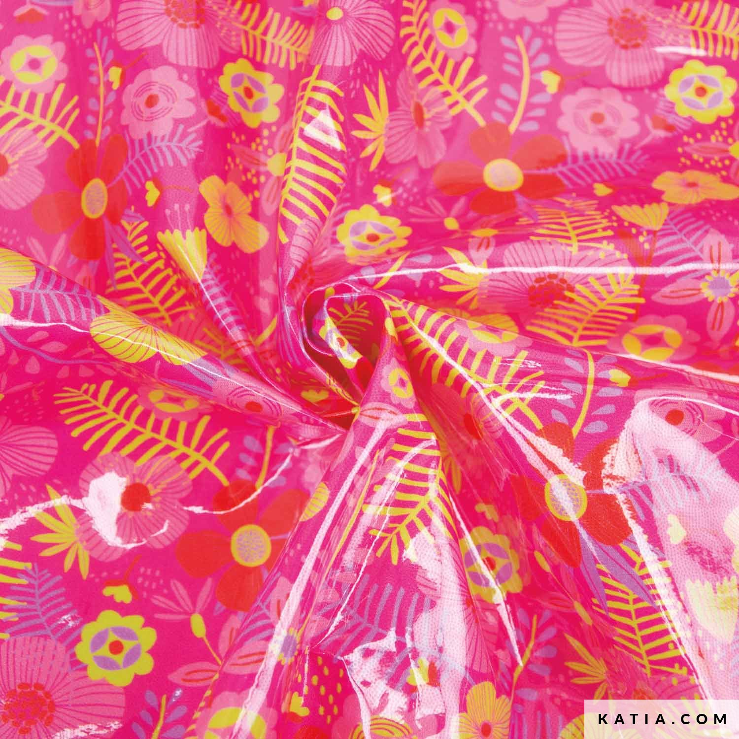 Tropical Fuchsia PU Laminated Cotton fabric - | Katia.com