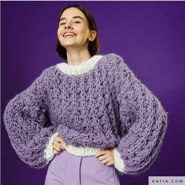 WOW! Aurora Textured Pullover Knitting Pattern - (99999-1006-2)¦ Katia.com