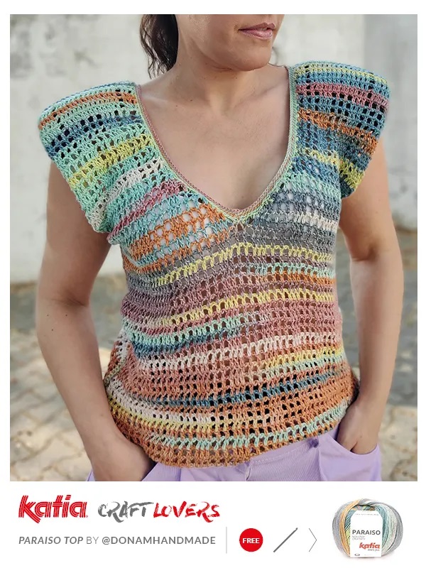 How to crochet V-neckline top for Summer 2023 - free patttern